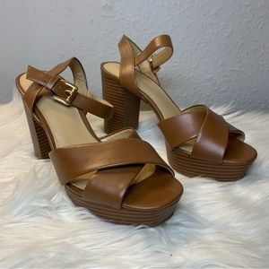 Michael Michael Kors Brown Leather Sia Platform Sandals